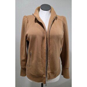 Nine West Womens Camel Zip-Up Jacket With Puff Sleeves Large